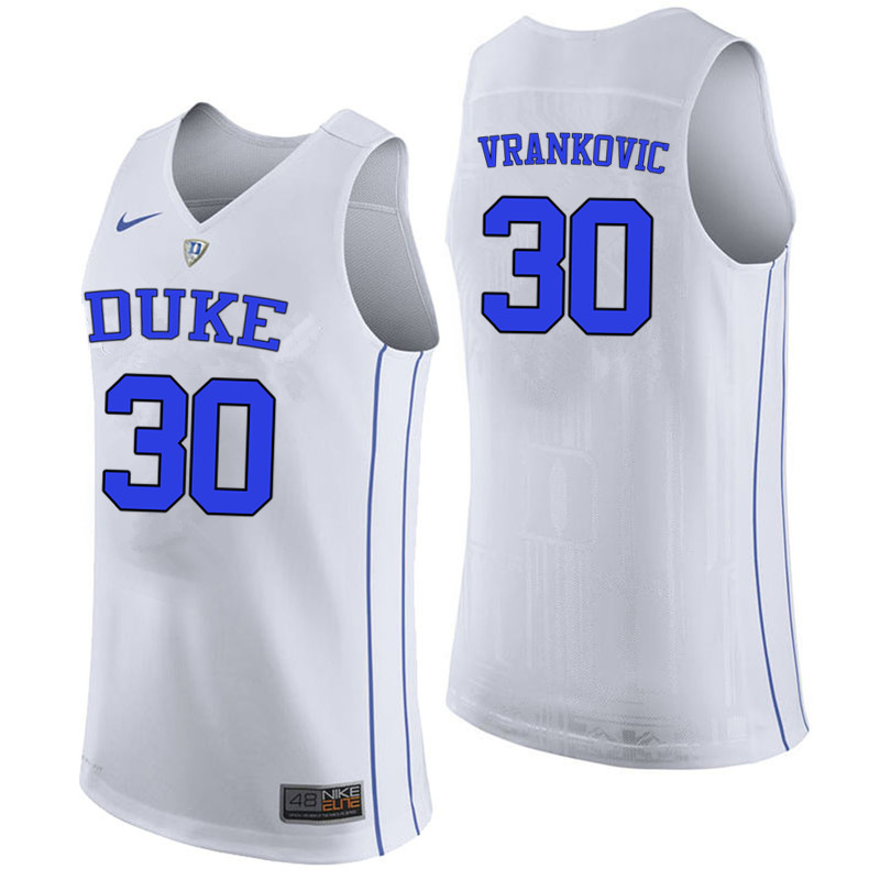 Men #30 Antonio Vrankovic Duke Blue Devils College Basketball Jerseys-White